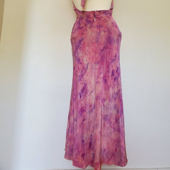 Silk Short midi halter Dress 6 8 10 bridesmaid party tiedyed painted purple pink - Picture 9 of 10